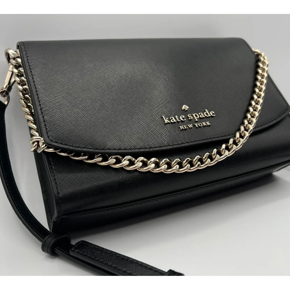 Kate Spade New York Margot Convertible Black Saffiano Leather Chain Crossbody